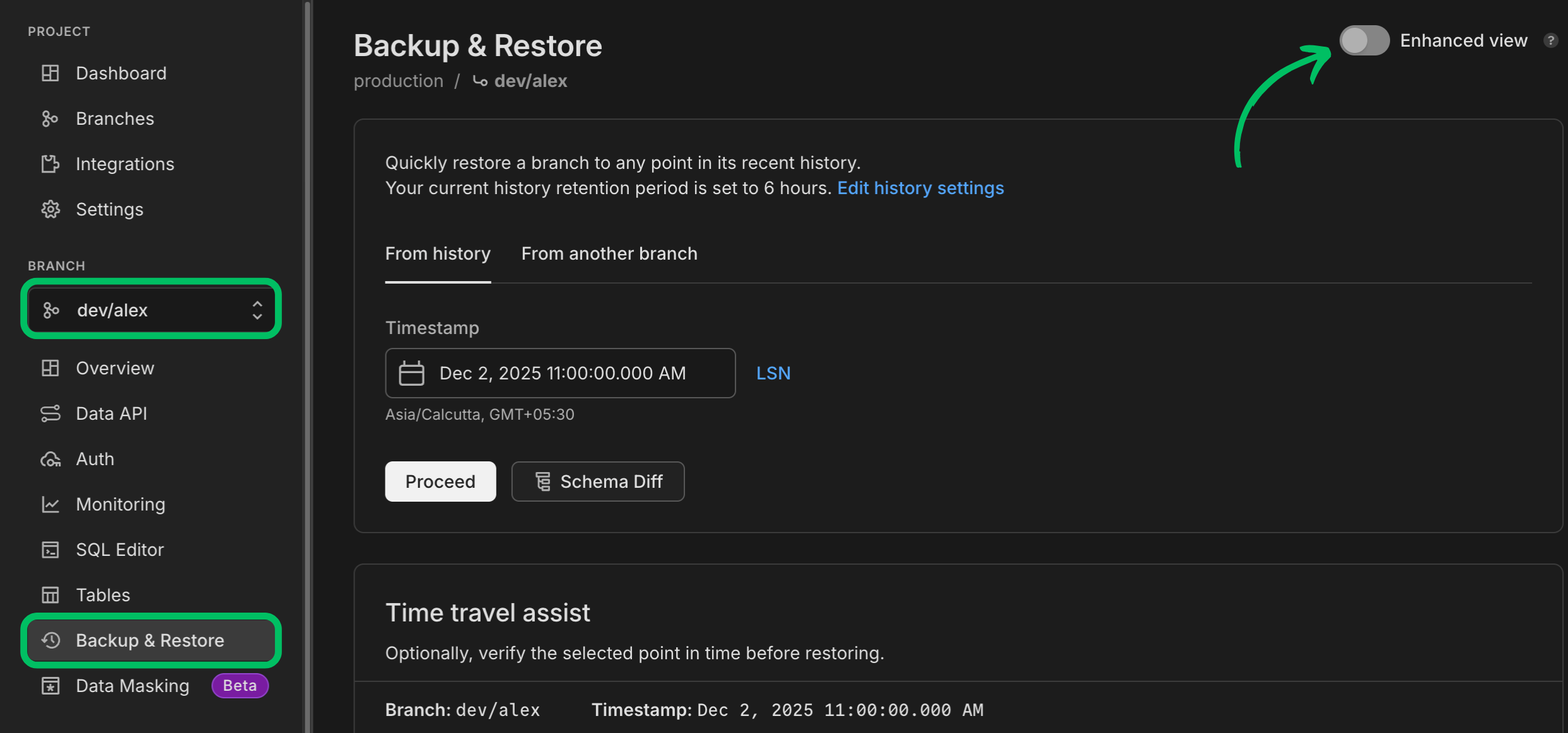 Branch Restore from History