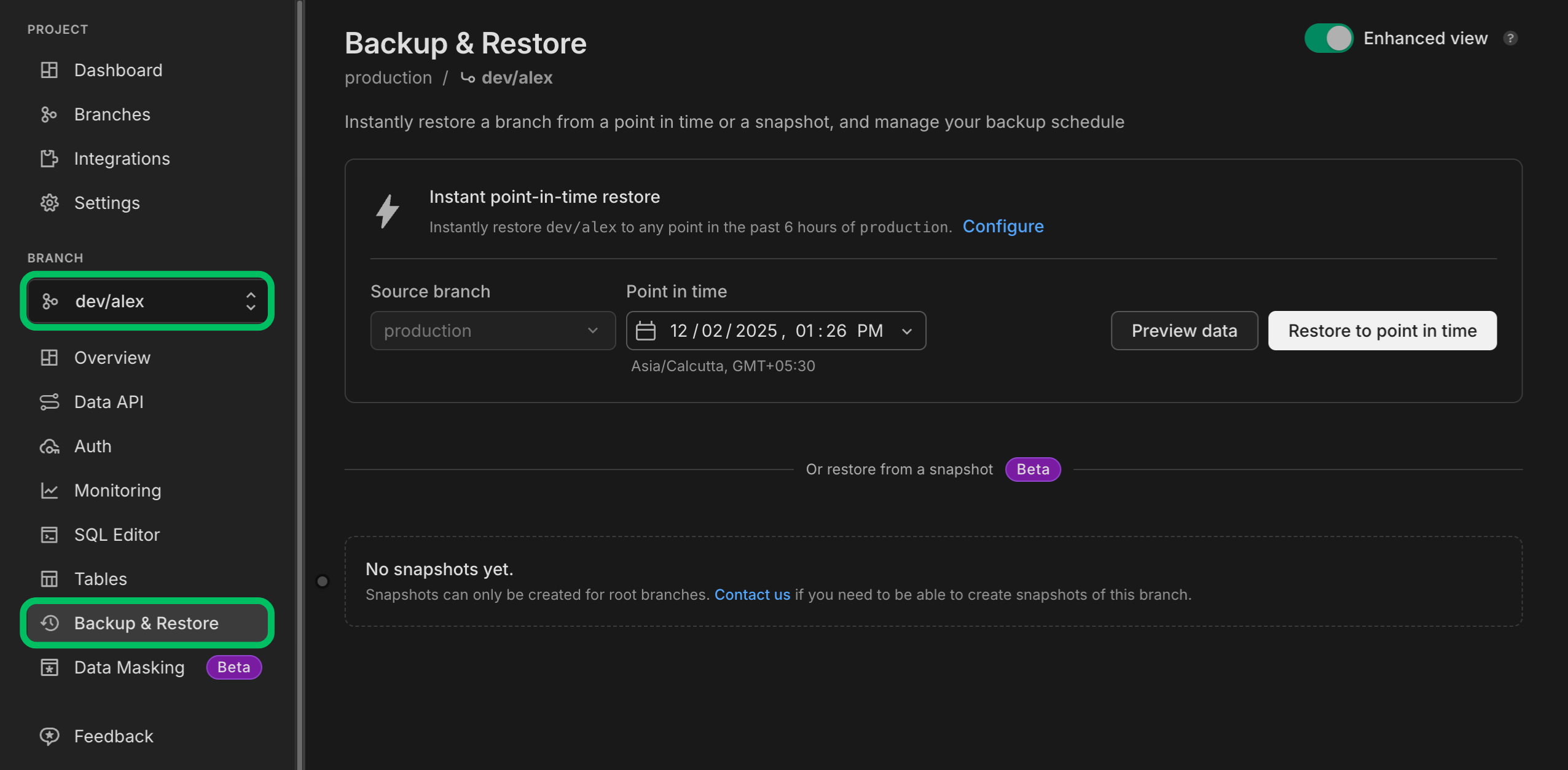 Branch Restore Page